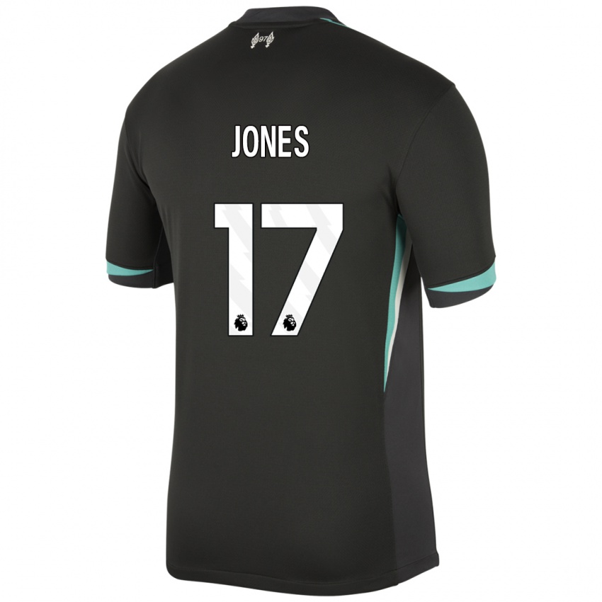 Niño Camiseta Curtis Jones #17 Negro Antracita Blanco 2ª Equipación 2024/25 La Camisa Chile