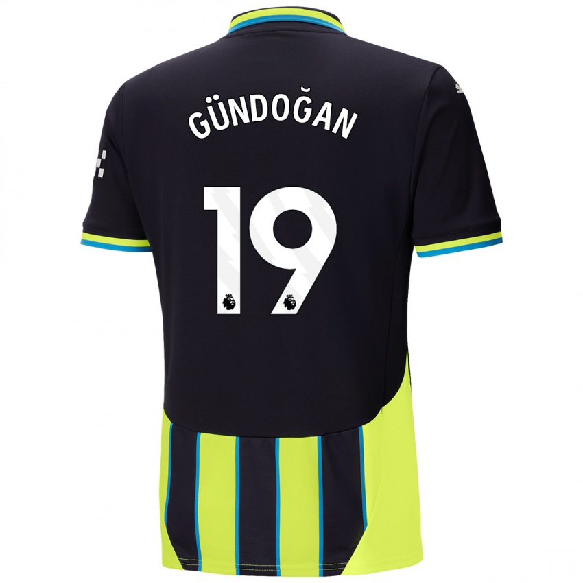 Niño Camiseta Ilkay Gundogan #19 Azul Amarillo 2ª Equipación 2024/25 La Camisa Chile