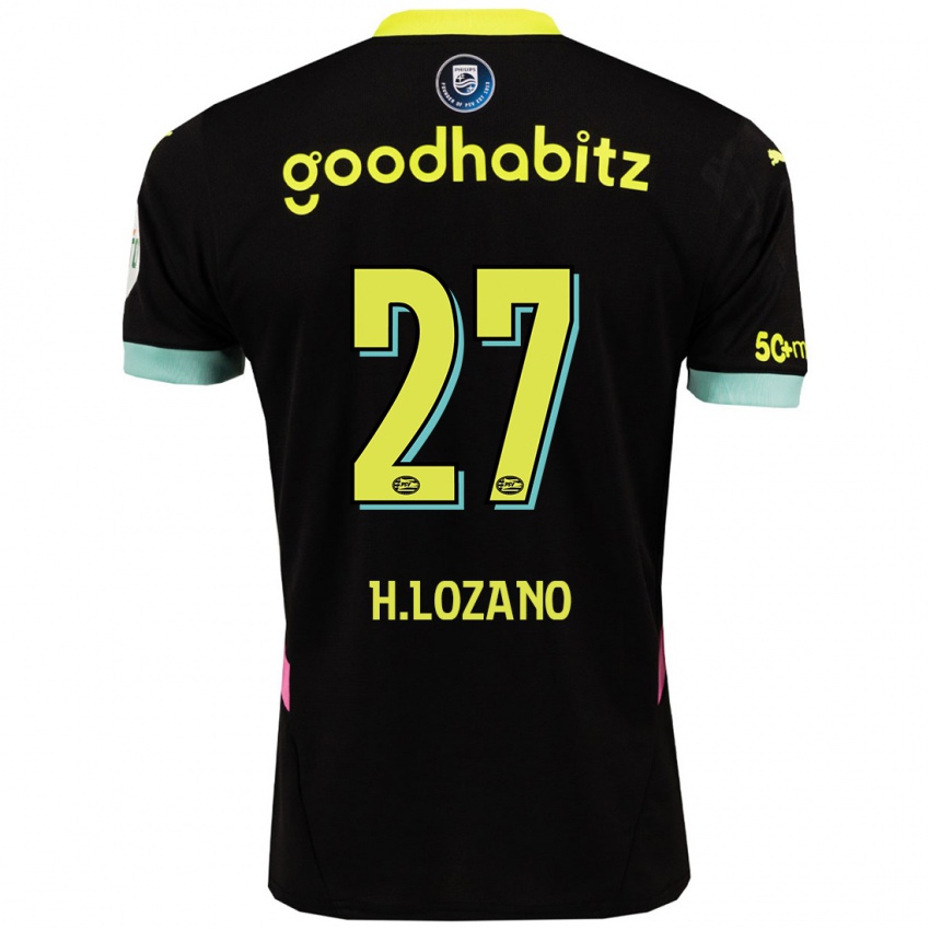 Niño Camiseta Hirving Lozano #27 Negro Amarillo 2ª Equipación 2024/25 La Camisa Chile