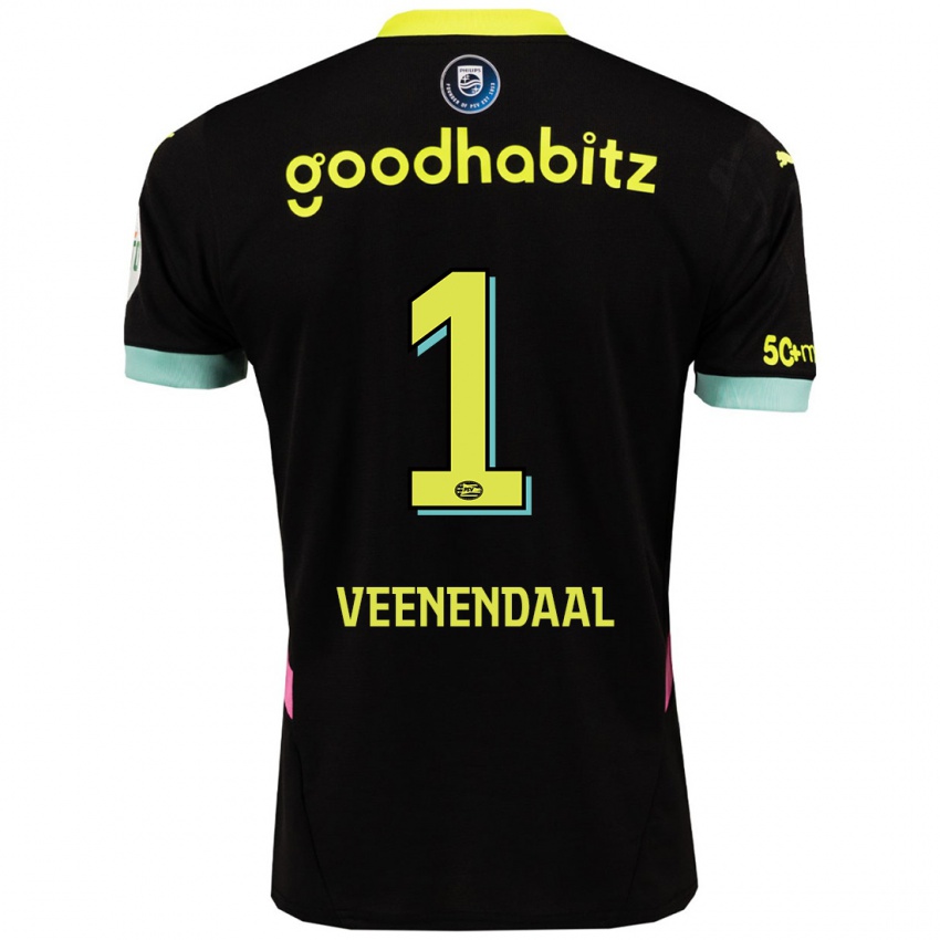 Niño Camiseta Sari Van Veenendaal #1 Negro Amarillo 2ª Equipación 2024/25 La Camisa Chile