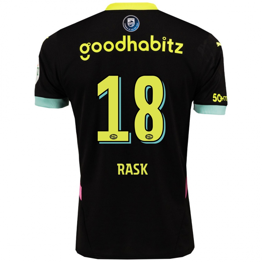 Niño Camiseta Caroline Rask #18 Negro Amarillo 2ª Equipación 2024/25 La Camisa Chile