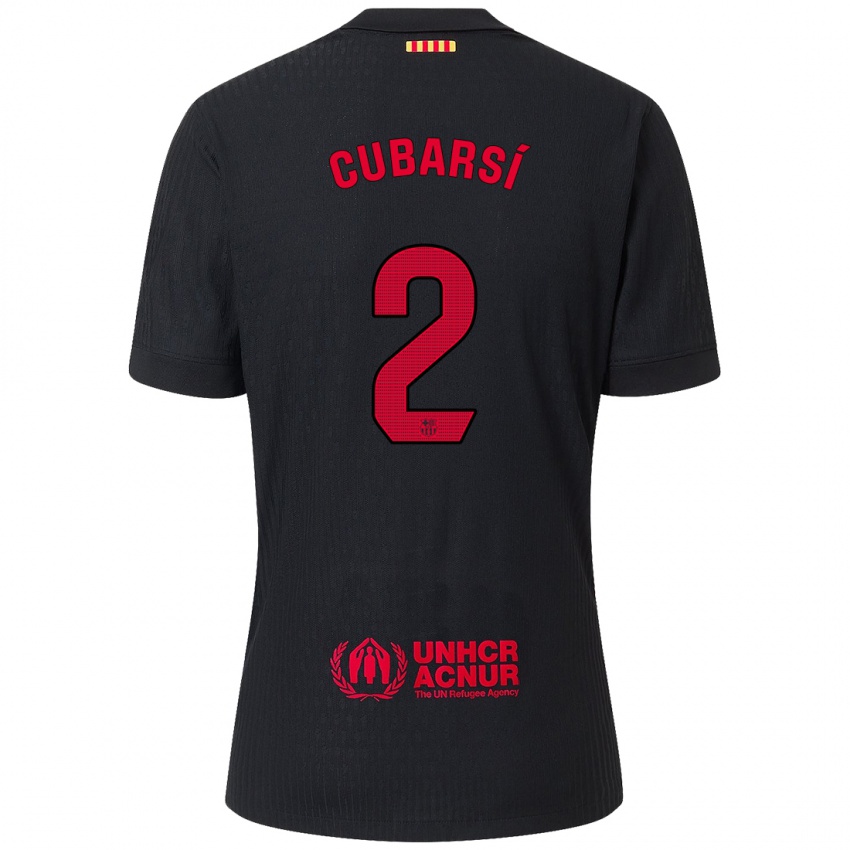 Niño Camiseta Pau Cubarsí #2 Negro Rojo 2ª Equipación 2024/25 La Camisa Chile