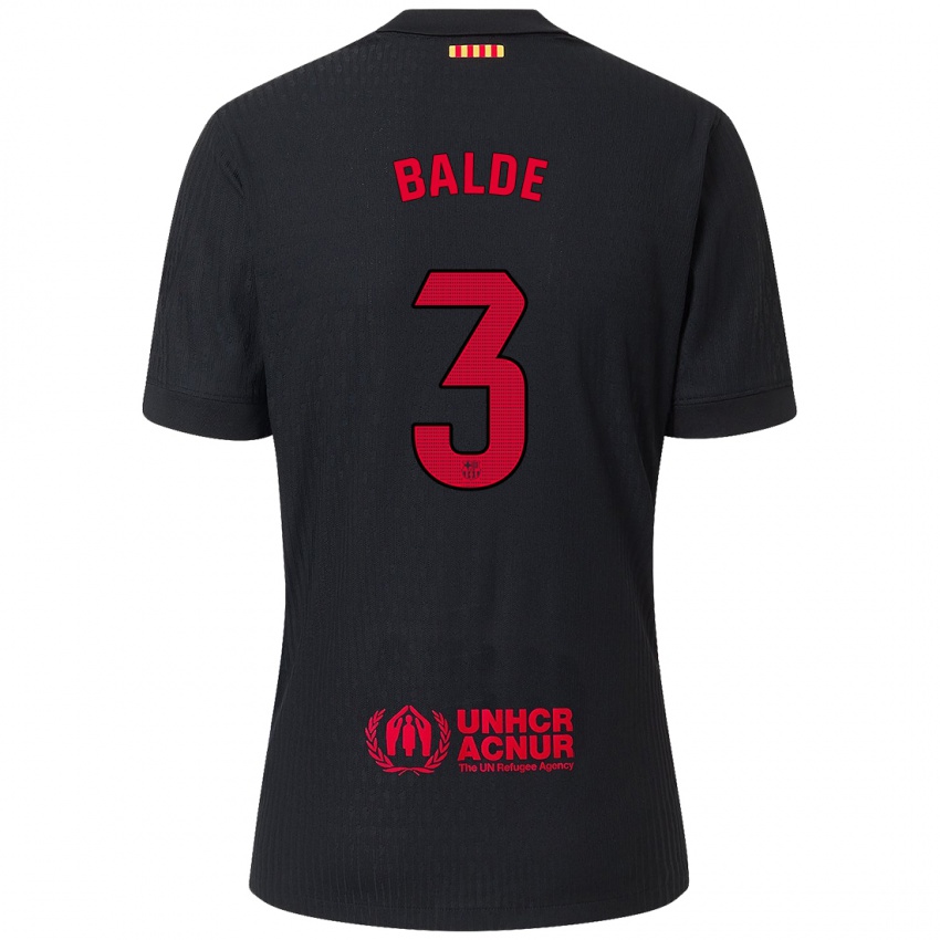 Niño Camiseta Alejandro Balde #3 Negro Rojo 2ª Equipación 2024/25 La Camisa Chile