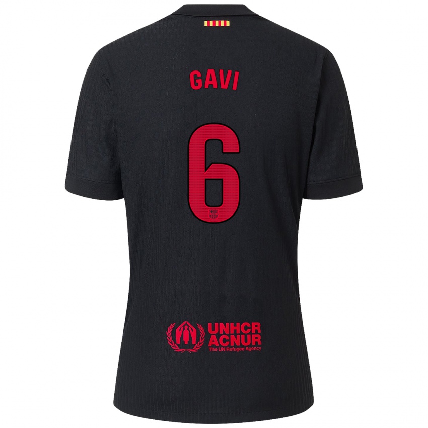 Niño Camiseta Gavi #6 Negro Rojo 2ª Equipación 2024/25 La Camisa Chile