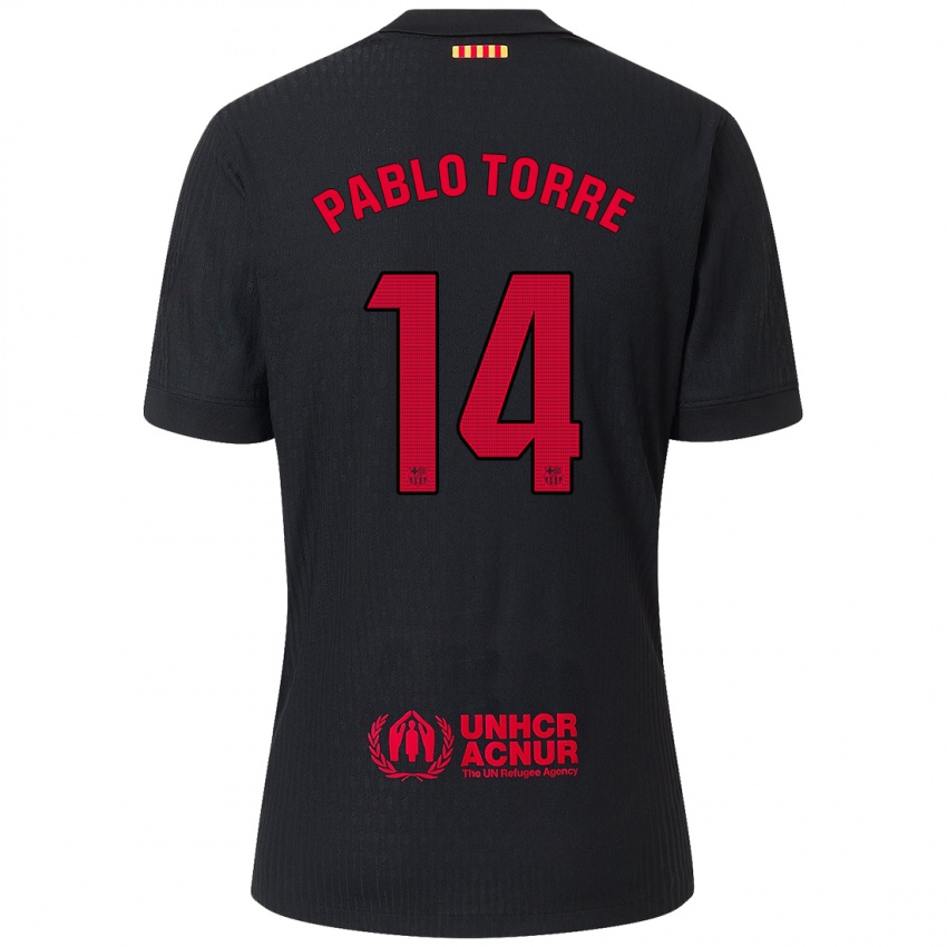 Niño Camiseta Pablo Torre #14 Negro Rojo 2ª Equipación 2024/25 La Camisa Chile