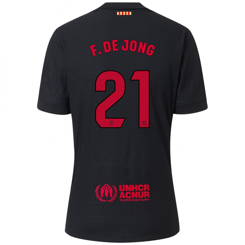 Niño Camiseta Frenkie De Jong #21 Negro Rojo 2ª Equipación 2024/25 La Camisa Chile