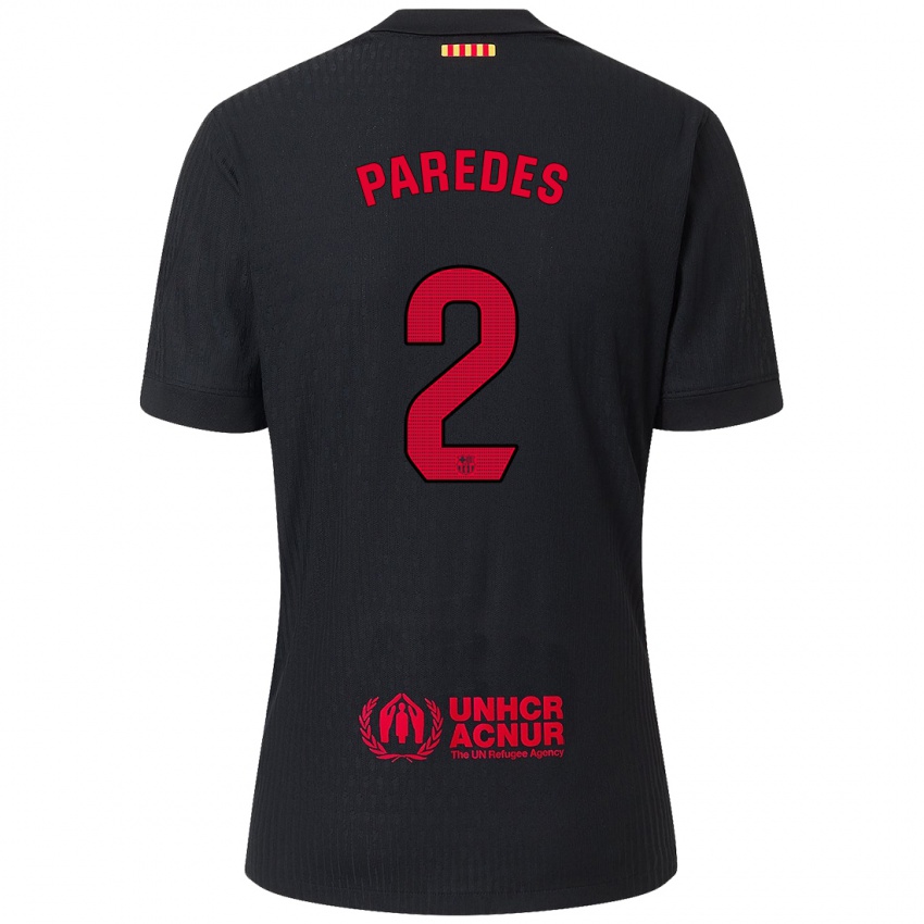 Niño Camiseta Irene Paredes #2 Negro Rojo 2ª Equipación 2024/25 La Camisa Chile