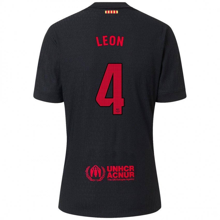 Niño Camiseta Maria Pilar Leon #4 Negro Rojo 2ª Equipación 2024/25 La Camisa Chile