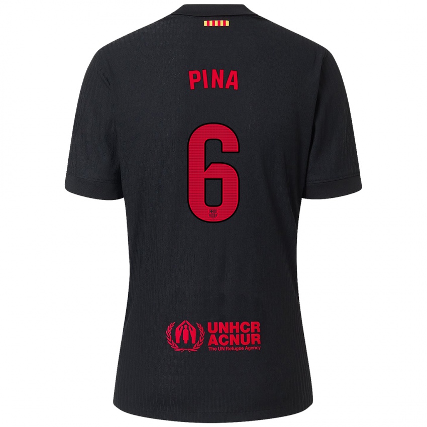 Niño Camiseta Claudia Pina #6 Negro Rojo 2ª Equipación 2024/25 La Camisa Chile