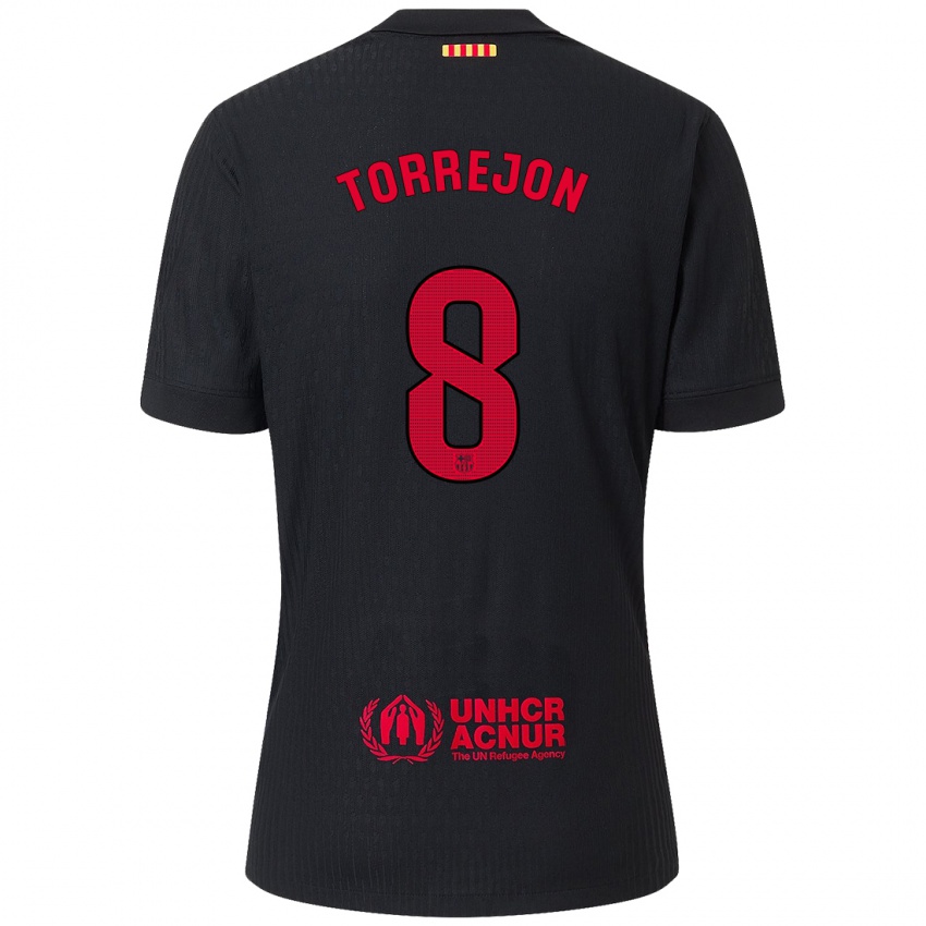 Niño Camiseta Marta Torrejón #8 Negro Rojo 2ª Equipación 2024/25 La Camisa Chile