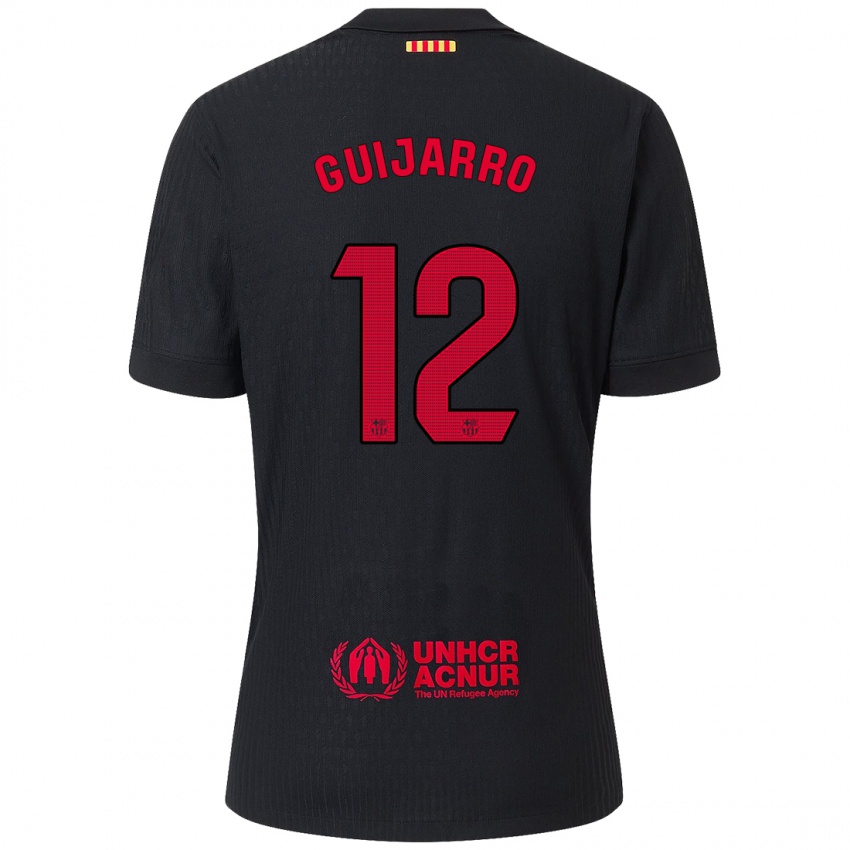 Niño Camiseta Patricia Guijarro #12 Negro Rojo 2ª Equipación 2024/25 La Camisa Chile