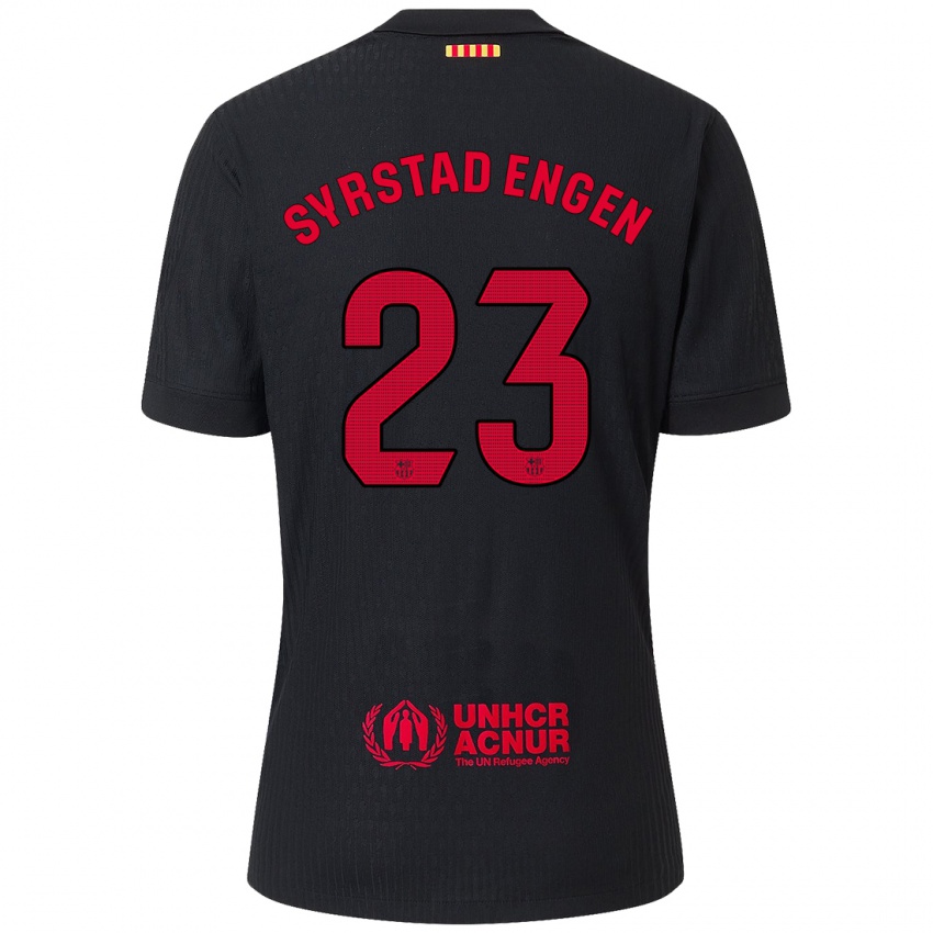 Niño Camiseta Ingrid Syrstad Engen #23 Negro Rojo 2ª Equipación 2024/25 La Camisa Chile