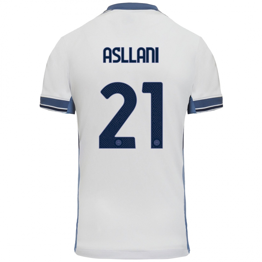 Niño Camiseta Kristjan Asllani #21 Blanco Gris 2ª Equipación 2024/25 La Camisa Chile