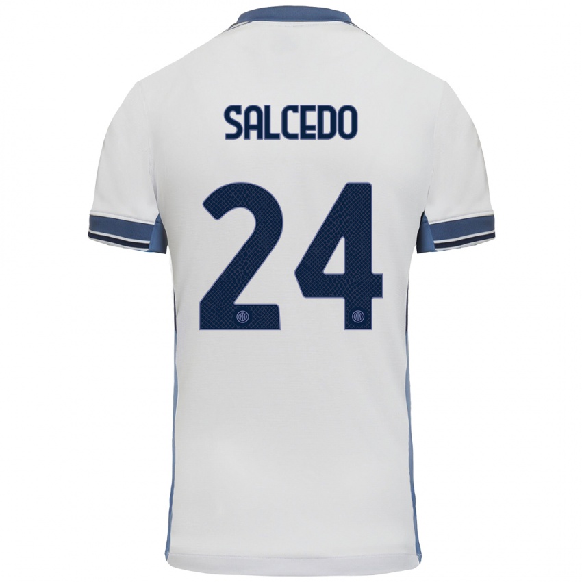 Niño Camiseta Eddie Salcedo #24 Blanco Gris 2ª Equipación 2024/25 La Camisa Chile