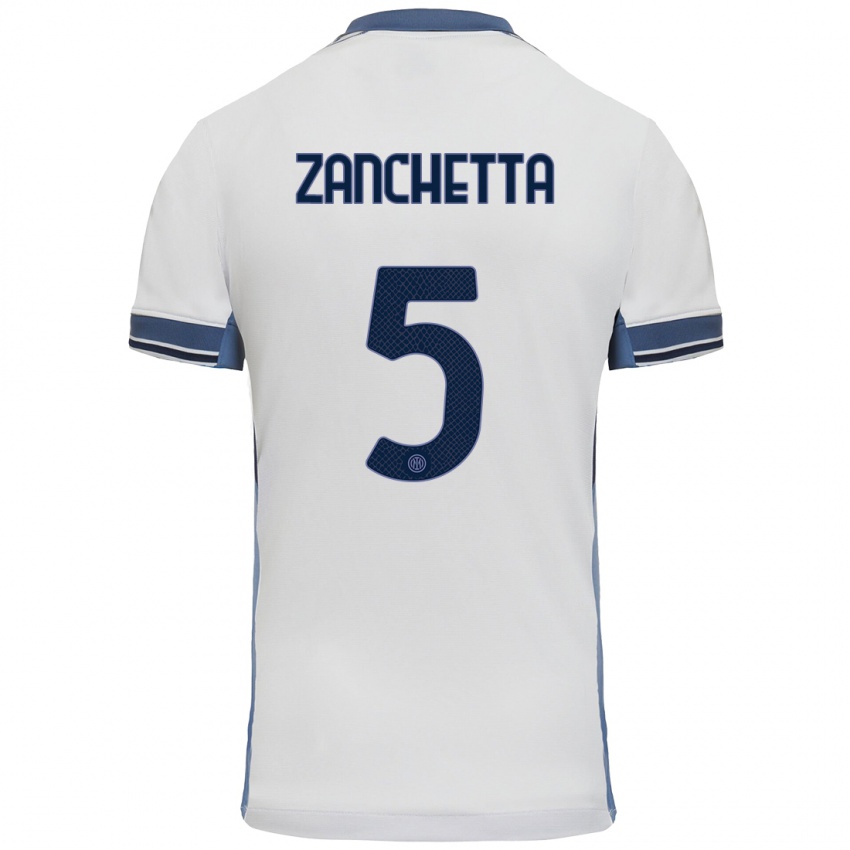 Niño Camiseta Mattia Zanchetta #5 Blanco Gris 2ª Equipación 2024/25 La Camisa Chile