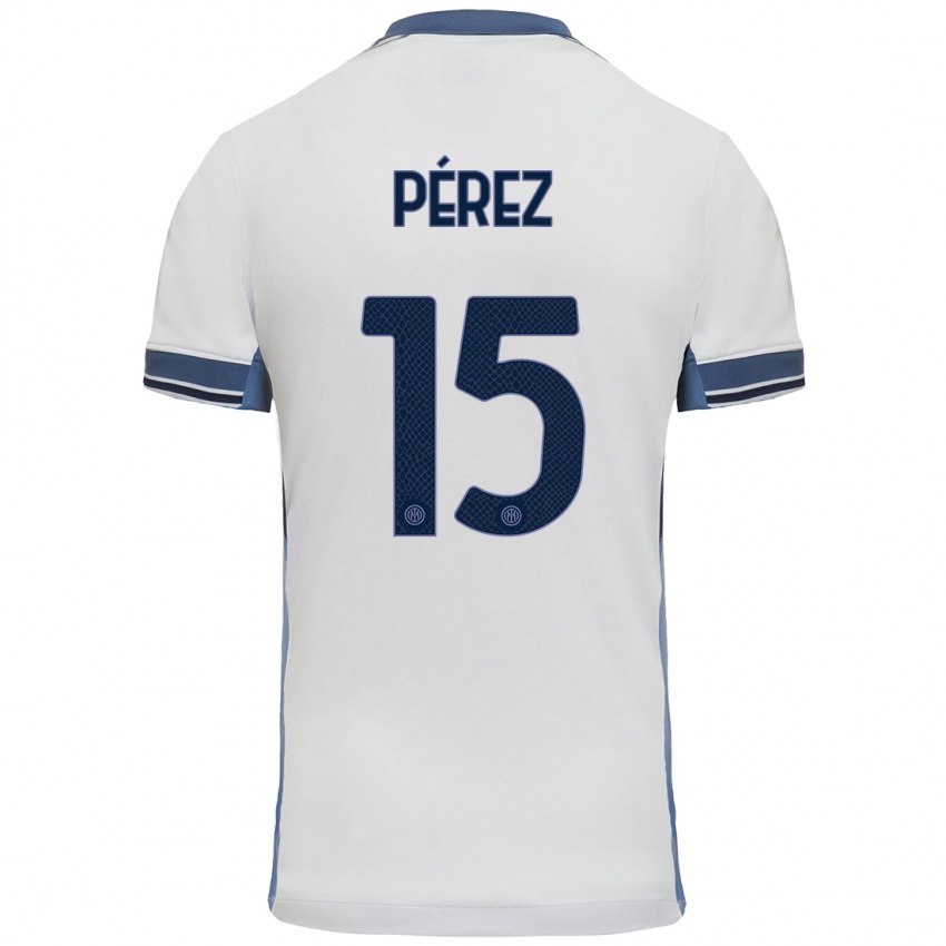 Niño Camiseta Álex Pérez #15 Blanco Gris 2ª Equipación 2024/25 La Camisa Chile