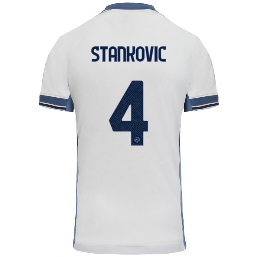 Niño Camiseta Aleksandar Stankovic #4 Blanco Gris 2ª Equipación 2024/25 La Camisa Chile