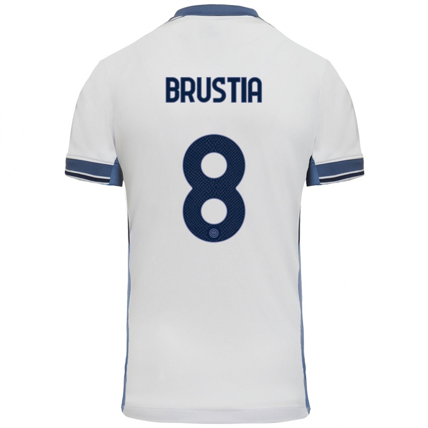 Niño Camiseta Martina Brustia #8 Blanco Gris 2ª Equipación 2024/25 La Camisa Chile