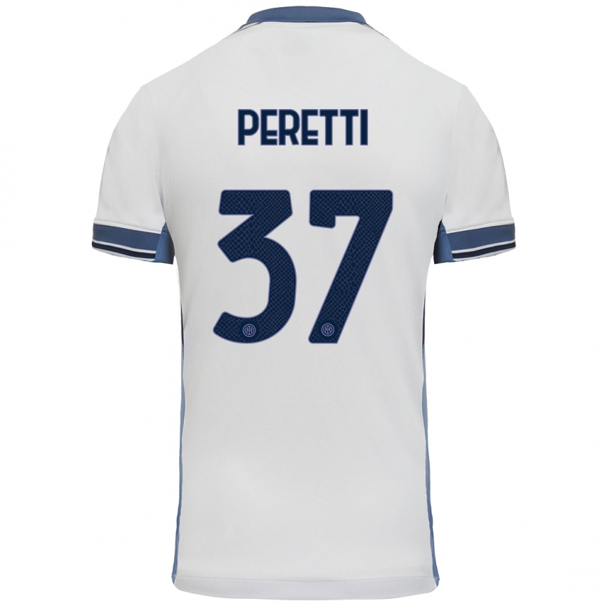 Niño Camiseta Lorenzo Peretti #37 Blanco Gris 2ª Equipación 2024/25 La Camisa Chile