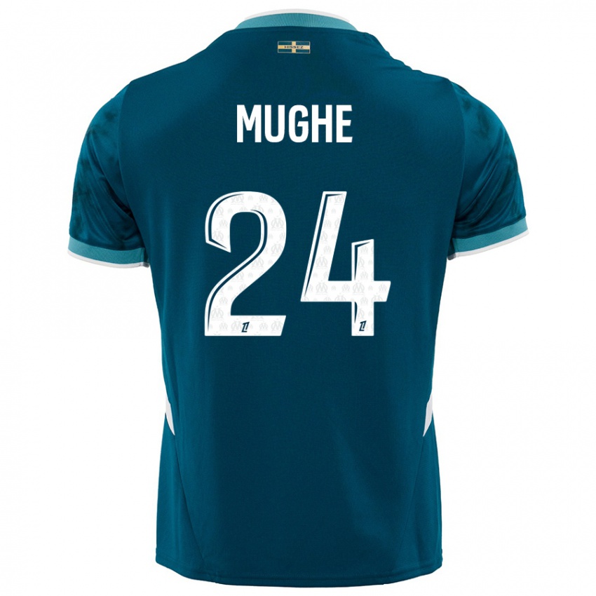 Niño Camiseta François Mughe #24 Azul Turquesa 2ª Equipación 2024/25 La Camisa Chile