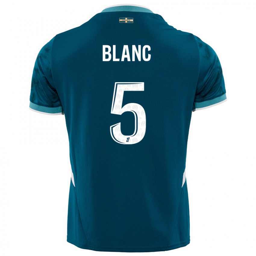 Niño Camiseta Amandine Blanc #5 Azul Turquesa 2ª Equipación 2024/25 La Camisa Chile