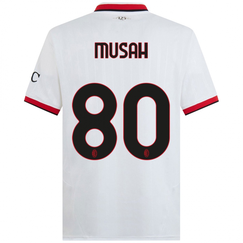 Niño Camiseta Yunus Musah #80 Blanco Negro Rojo 2ª Equipación 2024/25 La Camisa Chile