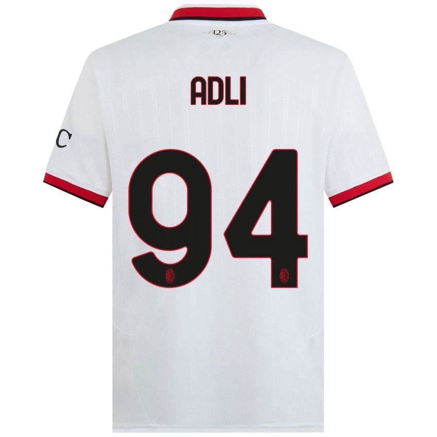 Niño Camiseta Yacine Adli #94 Blanco Negro Rojo 2ª Equipación 2024/25 La Camisa Chile