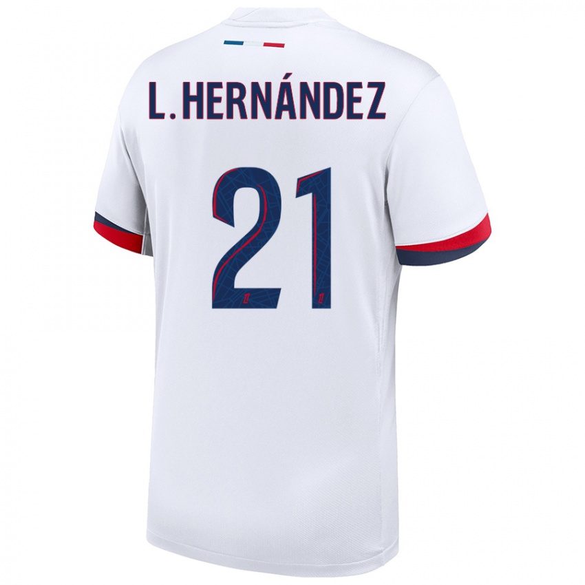 Niño Camiseta Lucas Hernández #21 Blanco Azul Rojo 2ª Equipación 2024/25 La Camisa Chile