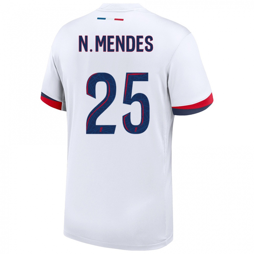 Niño Camiseta Nuno Mendes #25 Blanco Azul Rojo 2ª Equipación 2024/25 La Camisa Chile