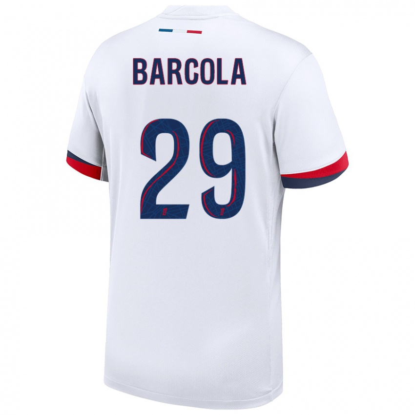 Niño Camiseta Bradley Barcola #29 Blanco Azul Rojo 2ª Equipación 2024/25 La Camisa Chile