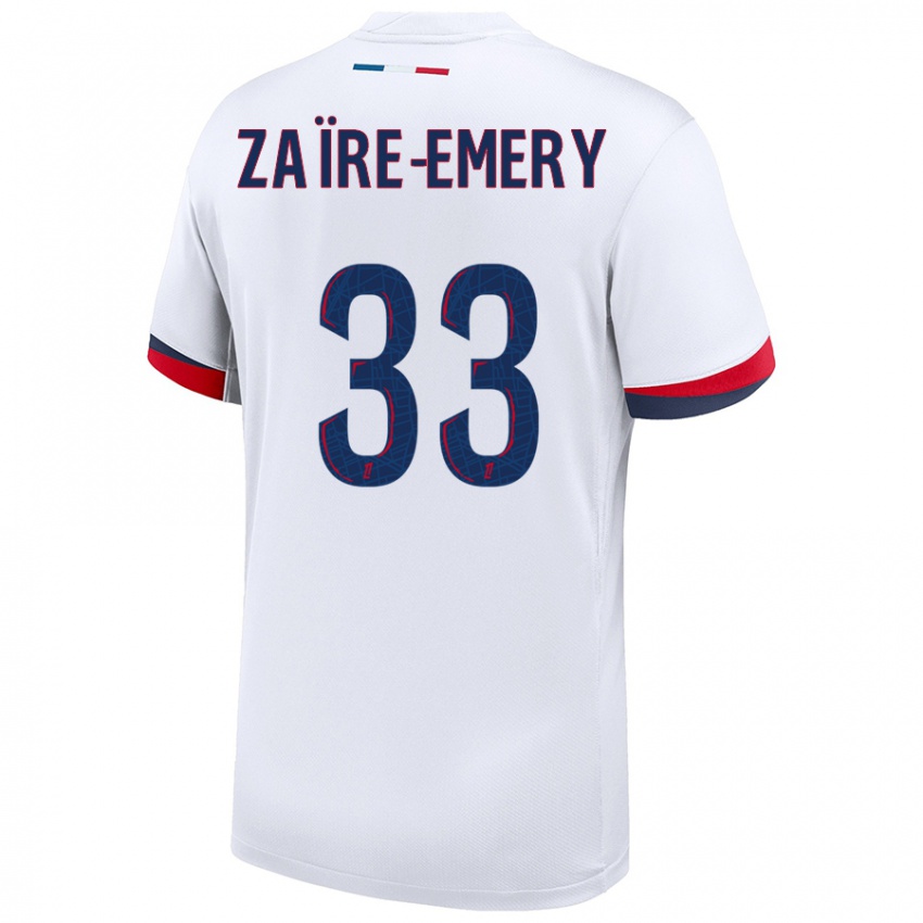 Niño Camiseta Warren Zaire Emery #33 Blanco Azul Rojo 2ª Equipación 2024/25 La Camisa Chile