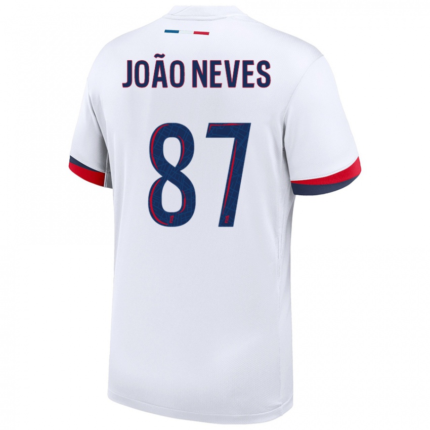 Niño Camiseta João Neves #87 Blanco Azul Rojo 2ª Equipación 2024/25 La Camisa Chile