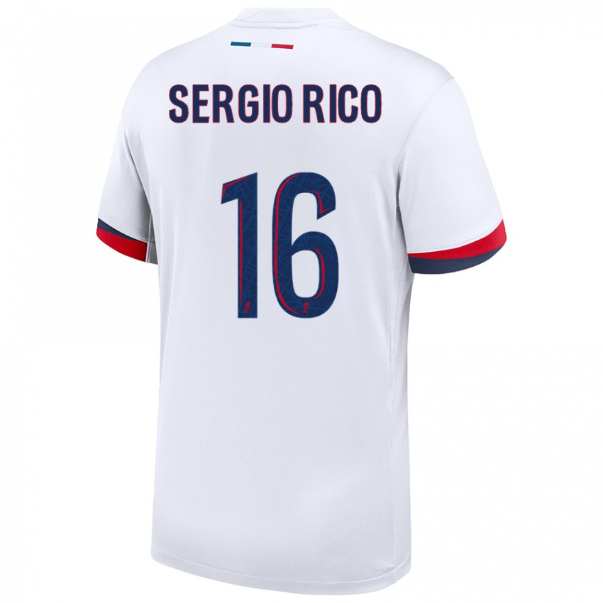 Niño Camiseta Sergio Rico #16 Blanco Azul Rojo 2ª Equipación 2024/25 La Camisa Chile