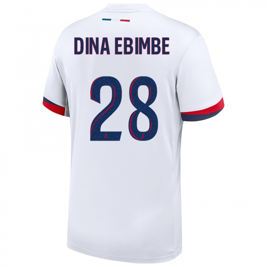 Niño Camiseta Eric Junior Dina Ebimbe #28 Blanco Azul Rojo 2ª Equipación 2024/25 La Camisa Chile