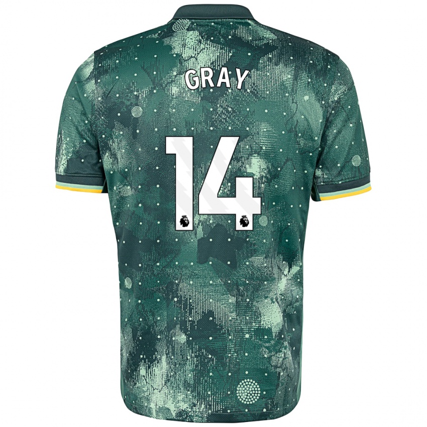 Niño Camiseta Archie Gray #14 Verde Menta Equipación Tercera 2024/25 La Camisa Chile