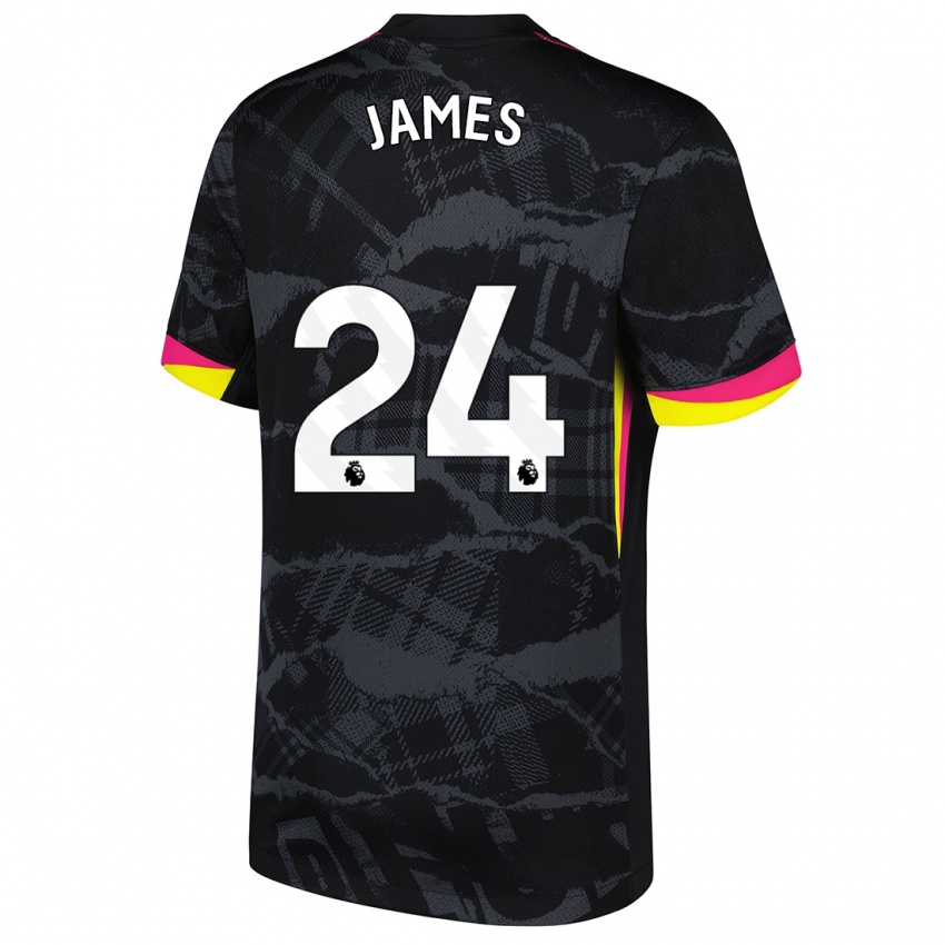 Niño Camiseta Reece James #24 Negro Rosa Equipación Tercera 2024/25 La Camisa Chile