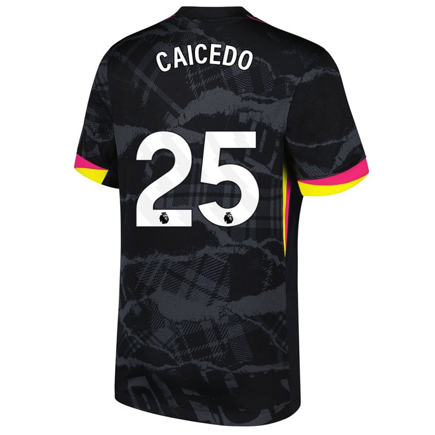 Niño Camiseta Moisés Caicedo #25 Negro Rosa Equipación Tercera 2024/25 La Camisa Chile