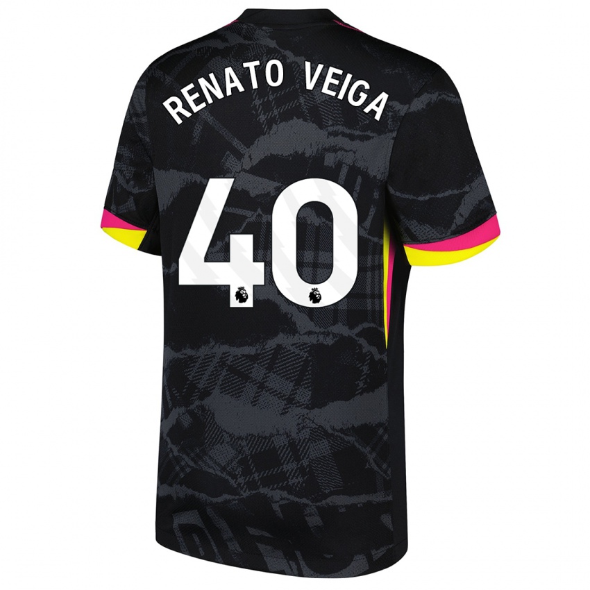 Niño Camiseta Renato Veiga #40 Negro Rosa Equipación Tercera 2024/25 La Camisa Chile