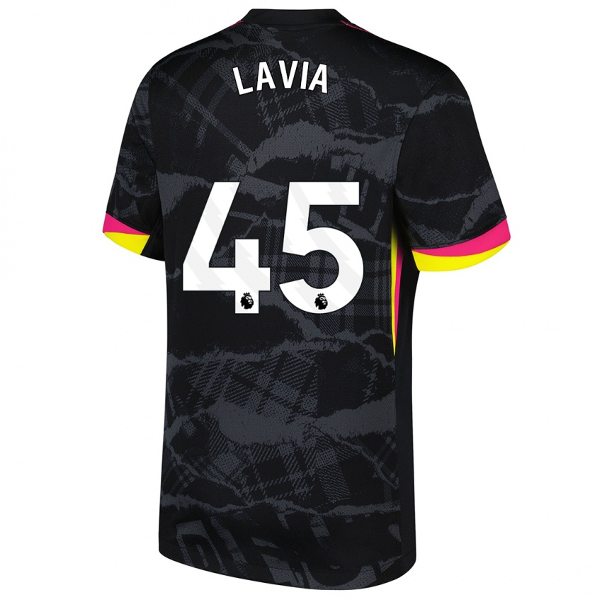 Niño Camiseta Roméo Lavia #45 Negro Rosa Equipación Tercera 2024/25 La Camisa Chile