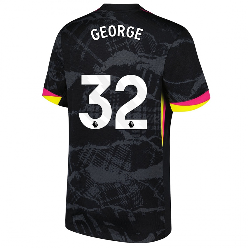 Niño Camiseta Tyrique George #32 Negro Rosa Equipación Tercera 2024/25 La Camisa Chile