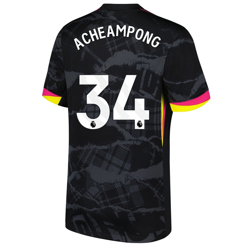 Niño Camiseta Josh Acheampong #34 Negro Rosa Equipación Tercera 2024/25 La Camisa Chile