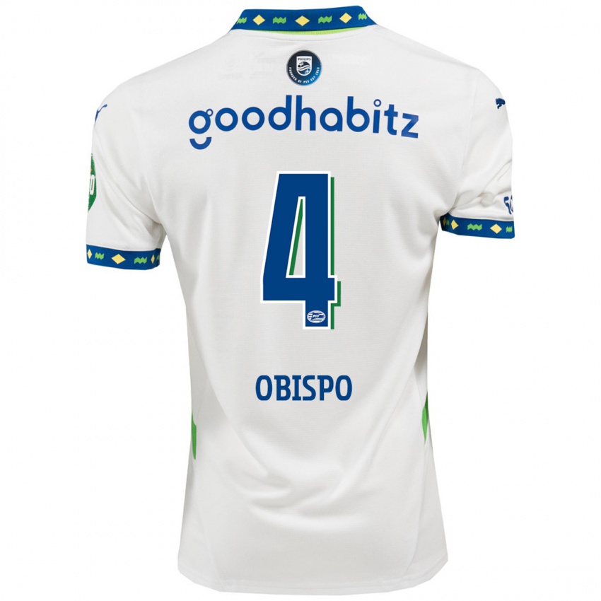 Niño Camiseta Armando Obispo #4 Blanco Azul Oscuro Equipación Tercera 2024/25 La Camisa Chile