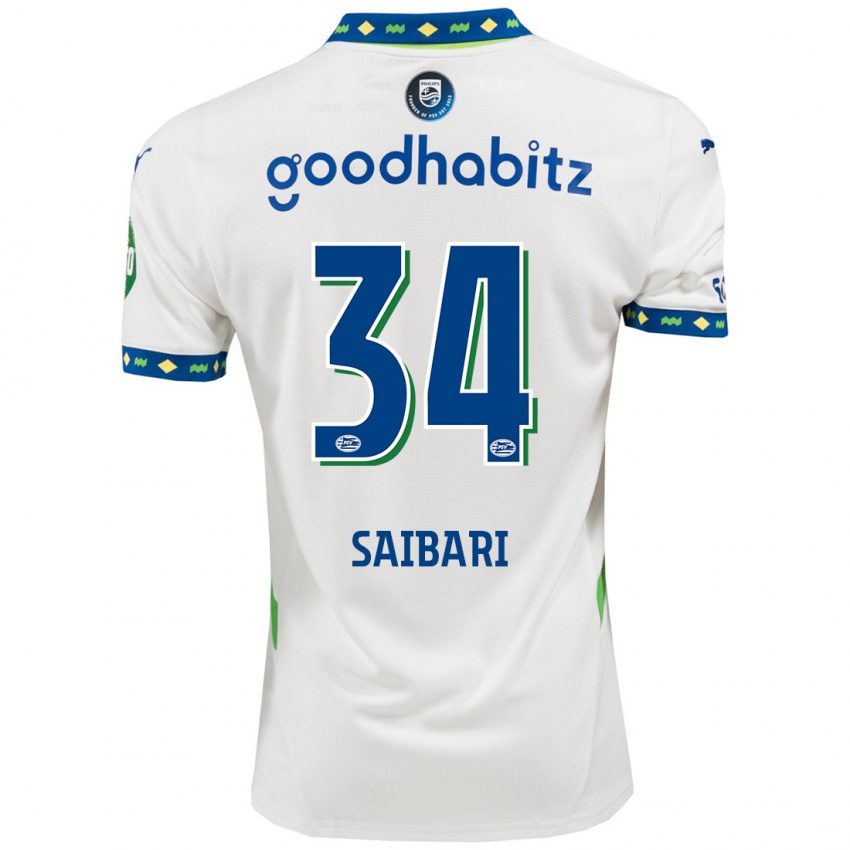 Niño Camiseta Ismael Saibari #34 Blanco Azul Oscuro Equipación Tercera 2024/25 La Camisa Chile