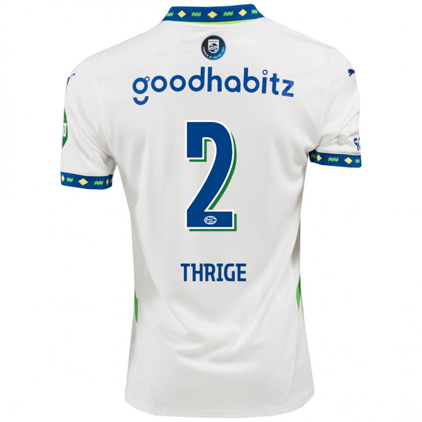 Niño Camiseta Sara Thrige #2 Blanco Azul Oscuro Equipación Tercera 2024/25 La Camisa Chile