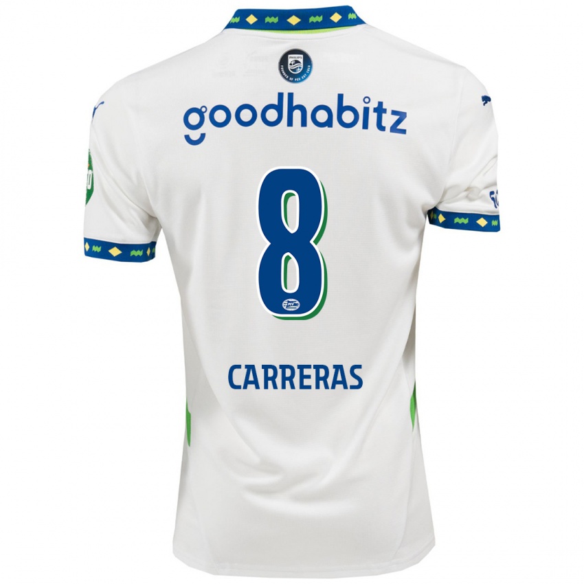 Niño Camiseta Georgina Carreras #8 Blanco Azul Oscuro Equipación Tercera 2024/25 La Camisa Chile