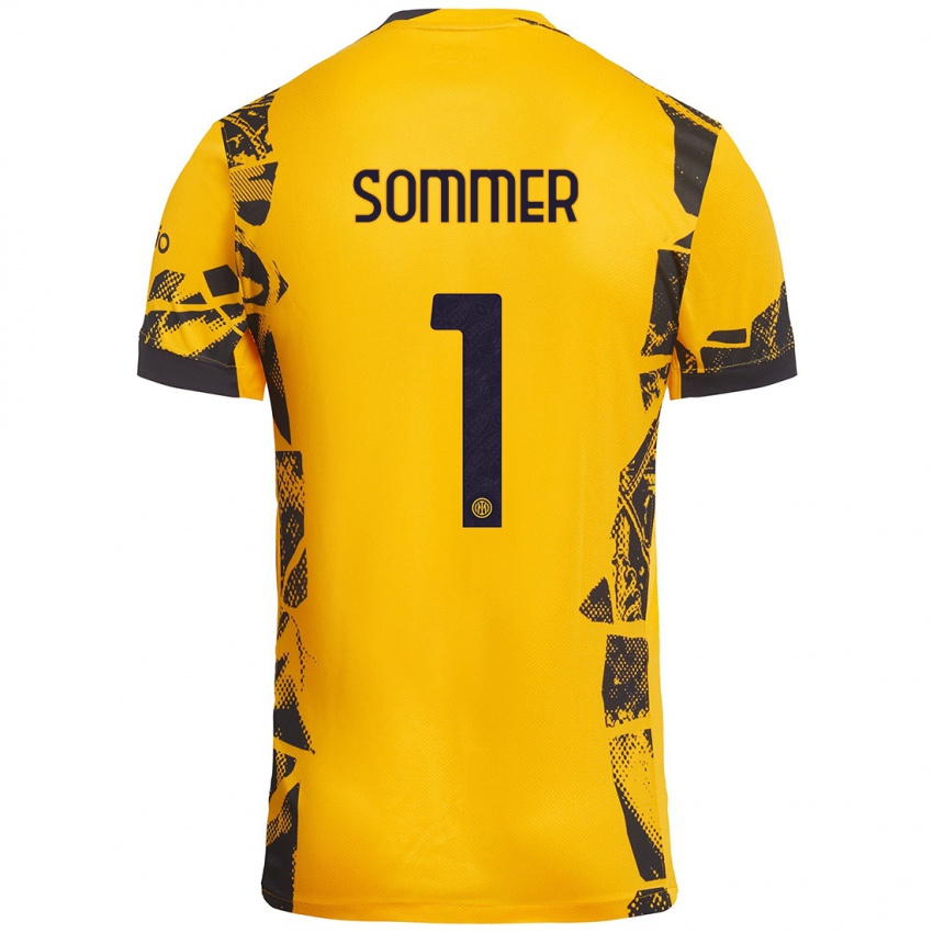 Niño Camiseta Yann Sommer #1 Dorado Negro Equipación Tercera 2024/25 La Camisa Chile