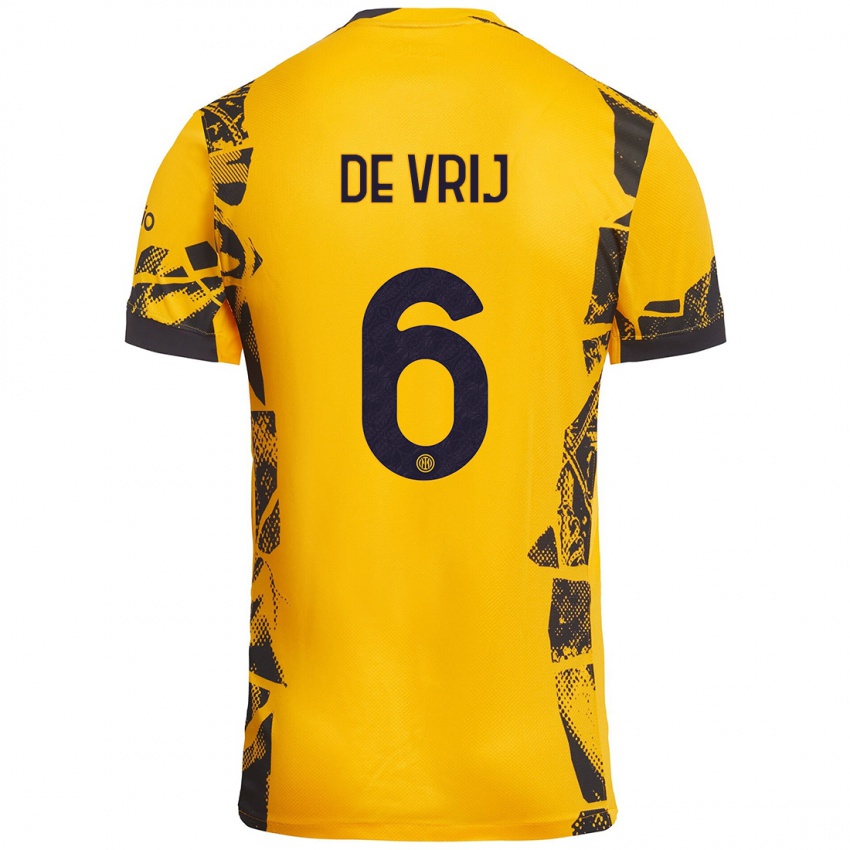 Niño Camiseta Stefan De Vrij #6 Dorado Negro Equipación Tercera 2024/25 La Camisa Chile