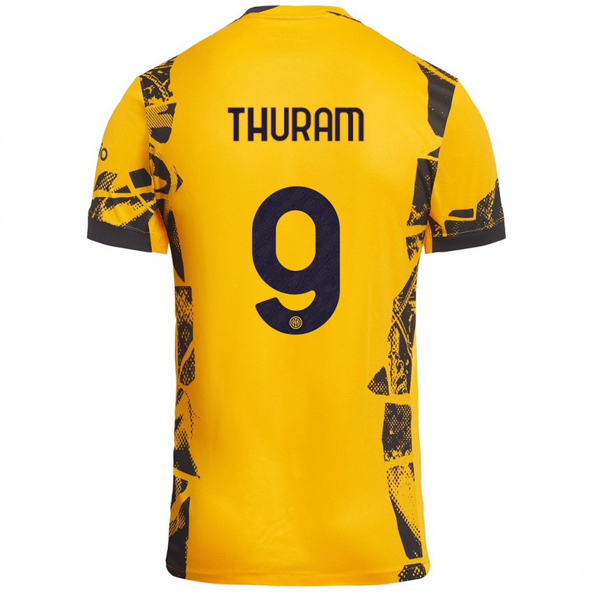 Niño Camiseta Marcus Thuram #9 Dorado Negro Equipación Tercera 2024/25 La Camisa Chile