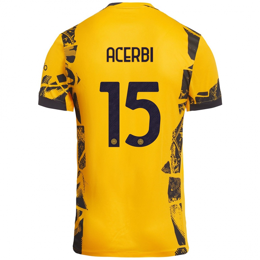 Niño Camiseta Francesco Acerbi #15 Dorado Negro Equipación Tercera 2024/25 La Camisa Chile