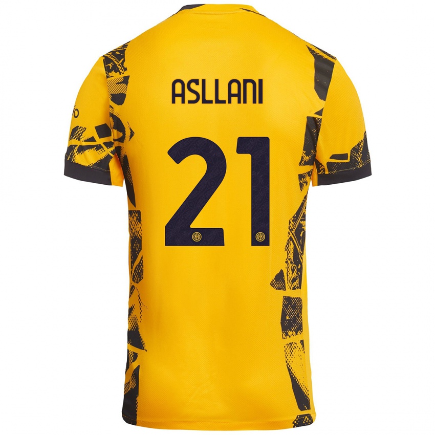 Niño Camiseta Kristjan Asllani #21 Dorado Negro Equipación Tercera 2024/25 La Camisa Chile